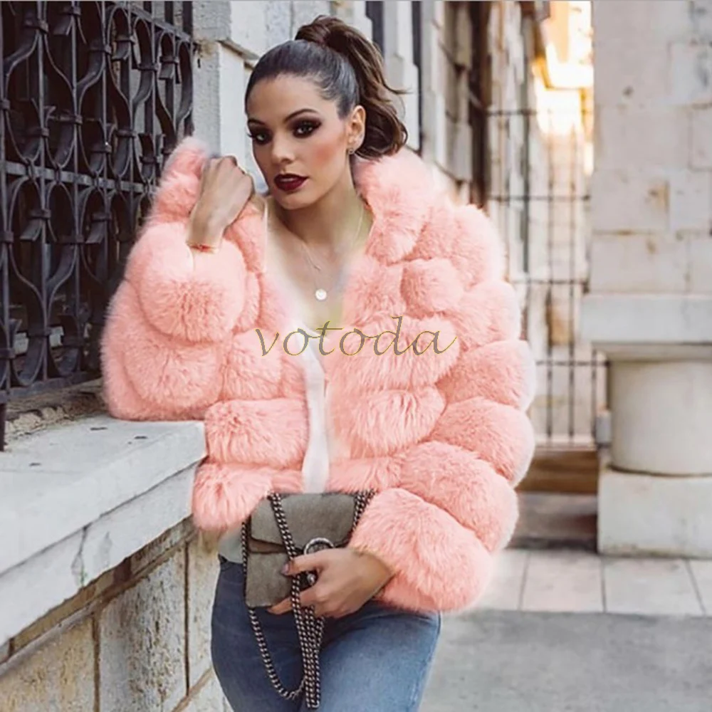 S-4XL Mink Coats Winter Women Top Fashion Pink Faux Fur Coat Ladies Elegant Thick Warm Outerwear Fox Fur Jacket Chaquetas Mujer