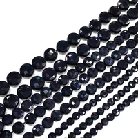 natural aaa pure black agates faceted coin shape beads 468mm multi size wholesale for jewelry making strand high quality