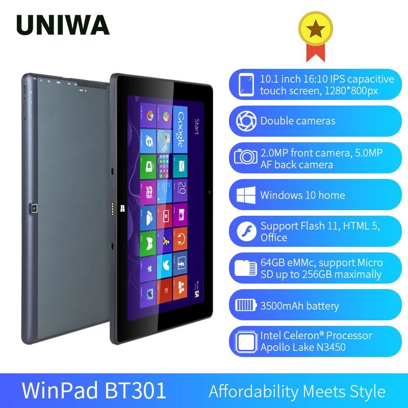 Планшетный ПК Winpad BT301 Windows 10 home 1 дюйма 4 ГБ 64 две камеры 1280*800p x 3500 мАч планшетный для