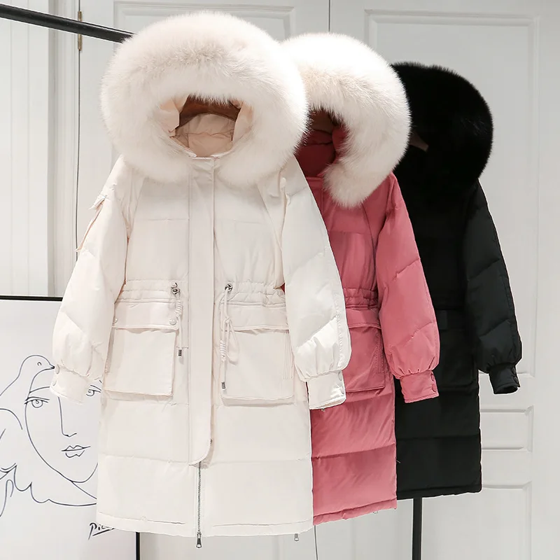 Большой натуральный енотовый меховой воротник теплый зимний пуховик с капюшоном