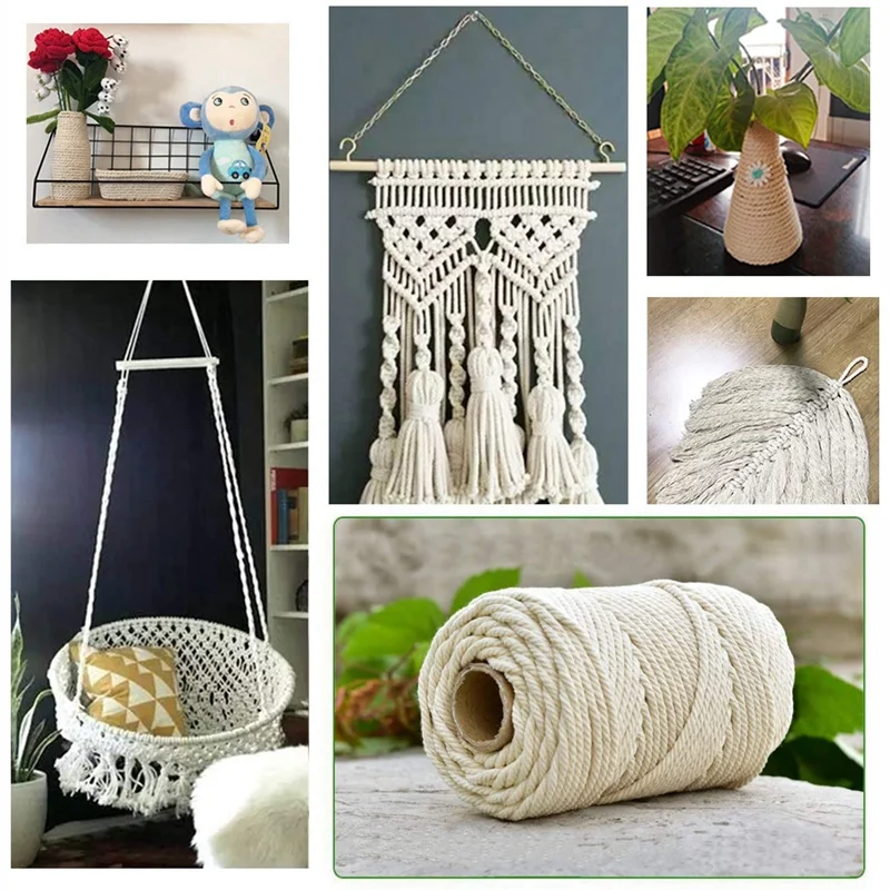 

Macrame Cord Natural Cotton Rope m with Wood Stick Wooden Bead for DIY Teether Macrame Kit Wall Hanging Plant Hanger