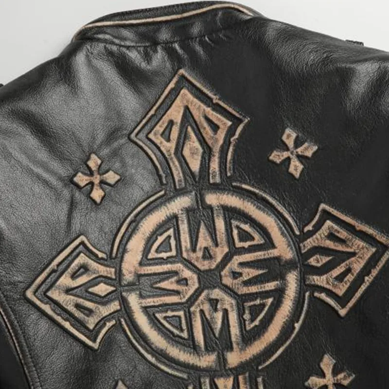 

2021 Vintage Black Motorcycle Style Genuine Leather Jacket Men Large Size 5XL Cross Design Natural Cowhide Autumn Biker Coat