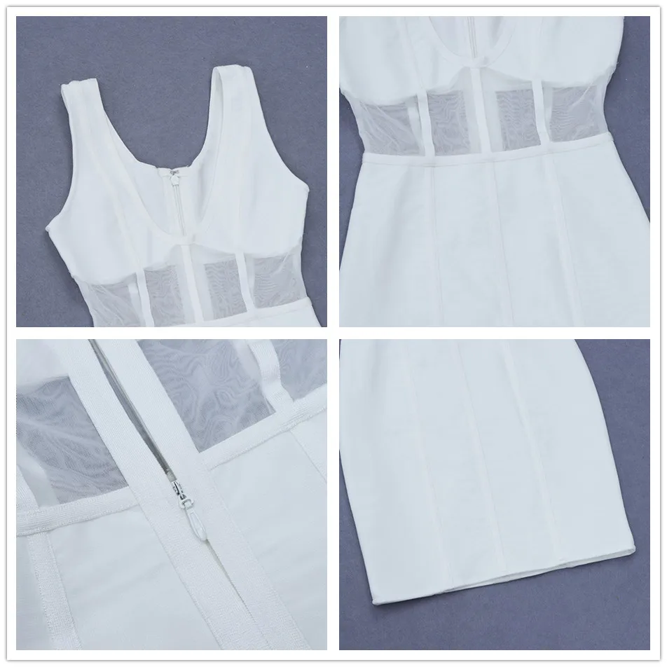 

2019 Summer New Sexy White Women's Bandage Dress Sleeveless Nets Connect Bodycon Dress Club Celebrity evening Party Vestidos