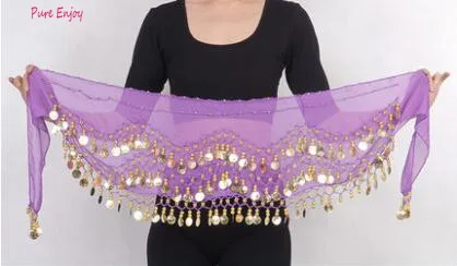 16 Belly Dance Waist Цепочка хип-шарф шифон трехслойная волна золотая монета талия Индия начинающий танец цепочка талии - Цвет: 16