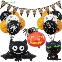 25pcs halloween party decoration balloon banner set foil balloon bat pumpkin cat trick or treat toy halloween party decoration