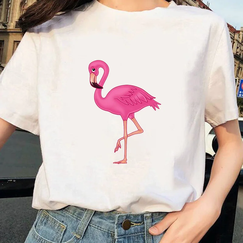 Новинка футболка с фламинго Женская Футболка Harajuku Ulzzang Tumblr Kawaii Femme Повседневная