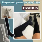 Женские высокие ботинки, кожаные ботинки с прострочкой, длинный толстый каблук, противоскользящие шерстяные ботинки, шерстяные ботинки