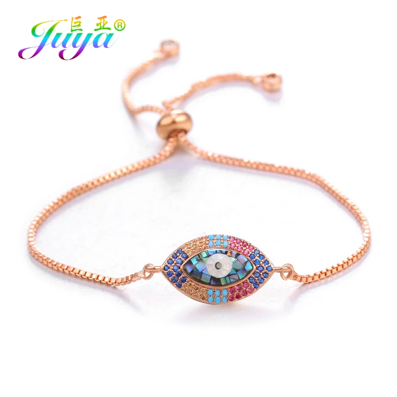 Rose Gold Juya модные золотые/серебряные/розовое золото регулируемые цепочки Шарм ракушка Evil Eye браслеты для женщин греческий глаз хамса, амулет Фатимы браслеты поставки - Окраска металла: Rose Gold