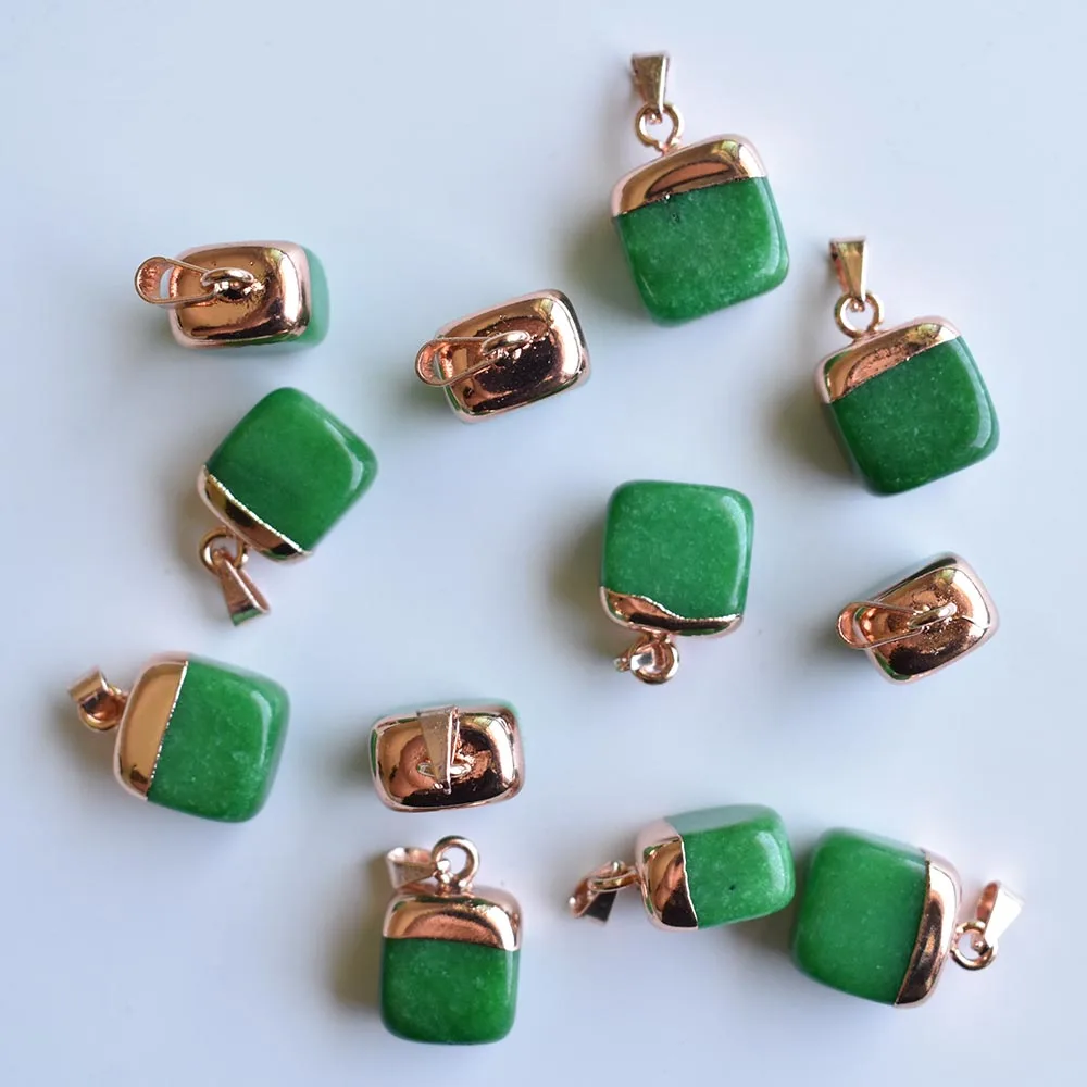 Natural Stone Square Pendants Gold Painting stone Pendant Fit Necklace Jewelry Making 12pcs/lot Wholesale free shipping | Украшения и
