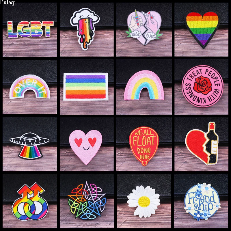 Pulaqi Мультяшные радужные нашивки с буквами ЛГБТ патчи вышитые термоклейкие для