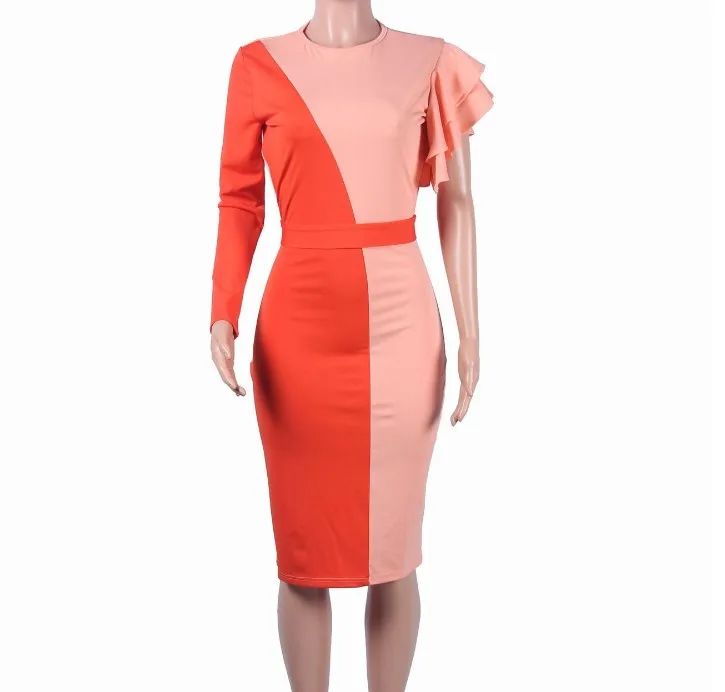 Женское прямое платье-футляр с оборками оранжевое платье в африканском стиле для