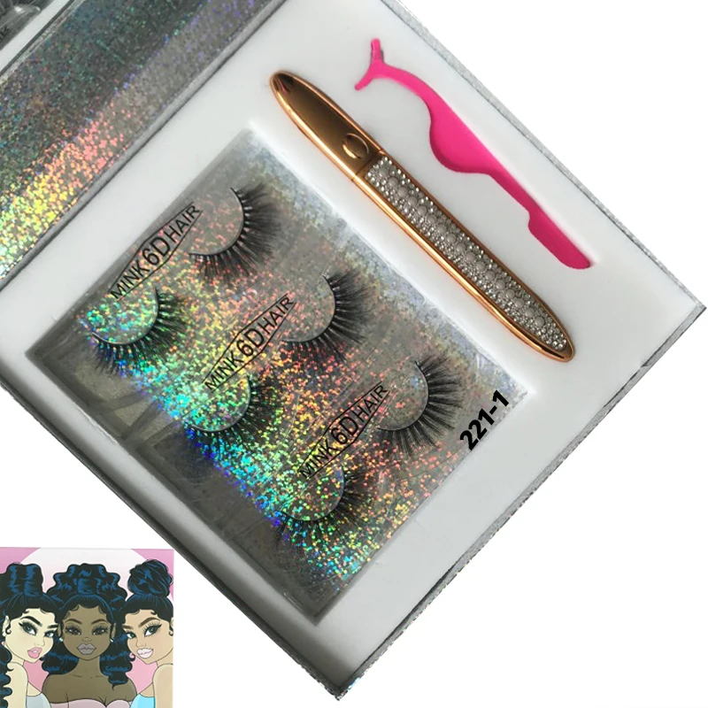 

Sleek Chic 3Pairs False Mink Eyelashes Set Natural Silk Fake Eye Lashes Eyeliner And Tweezer Mink Lashes Bulk Wholesale Vendors