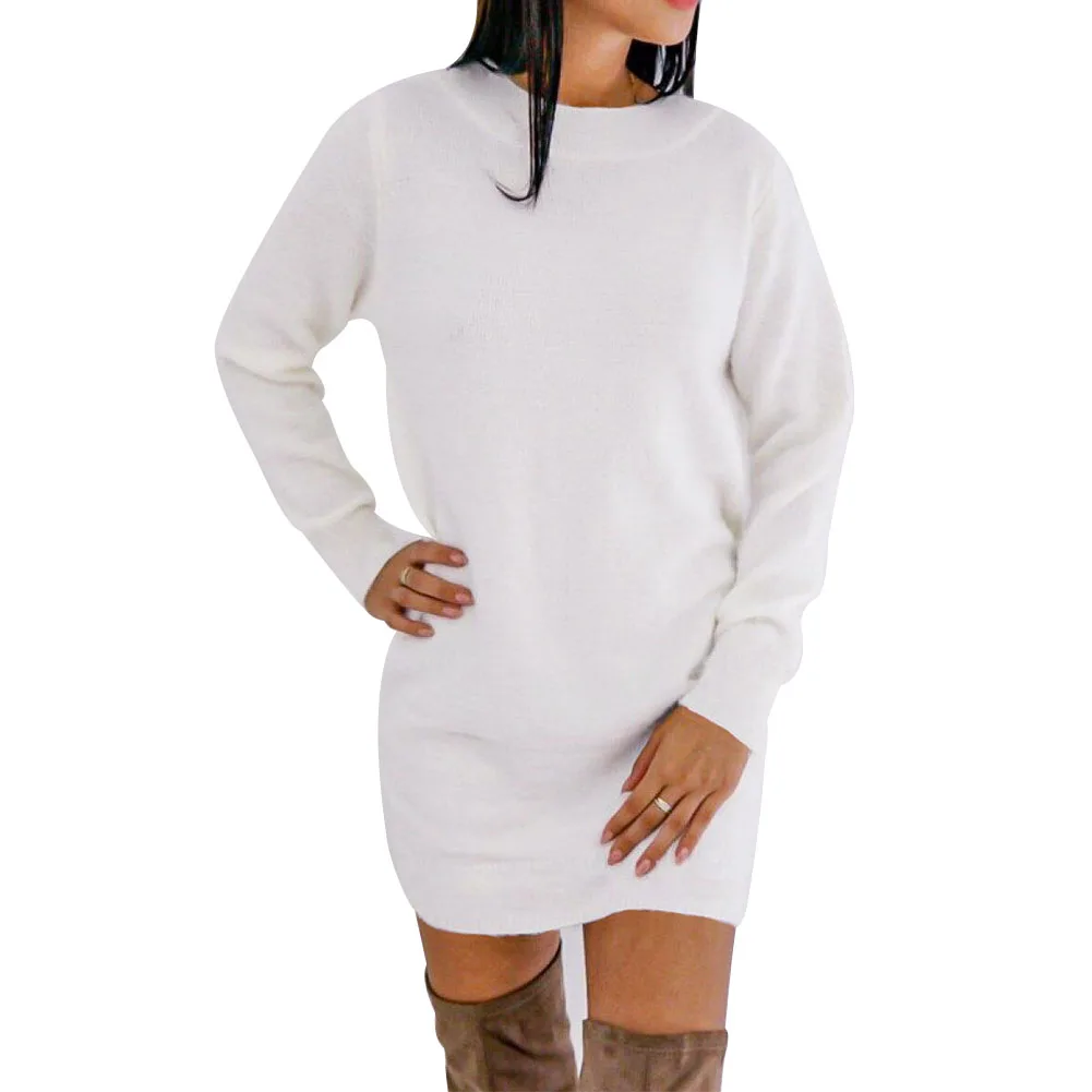 Женское платье-свитер цвета хаки с длинным рукавом открытая спина свободные топы