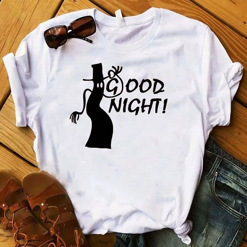 Женская футболка с надписью Good Night принт ведьмы милый женский топ на Хеллоуин