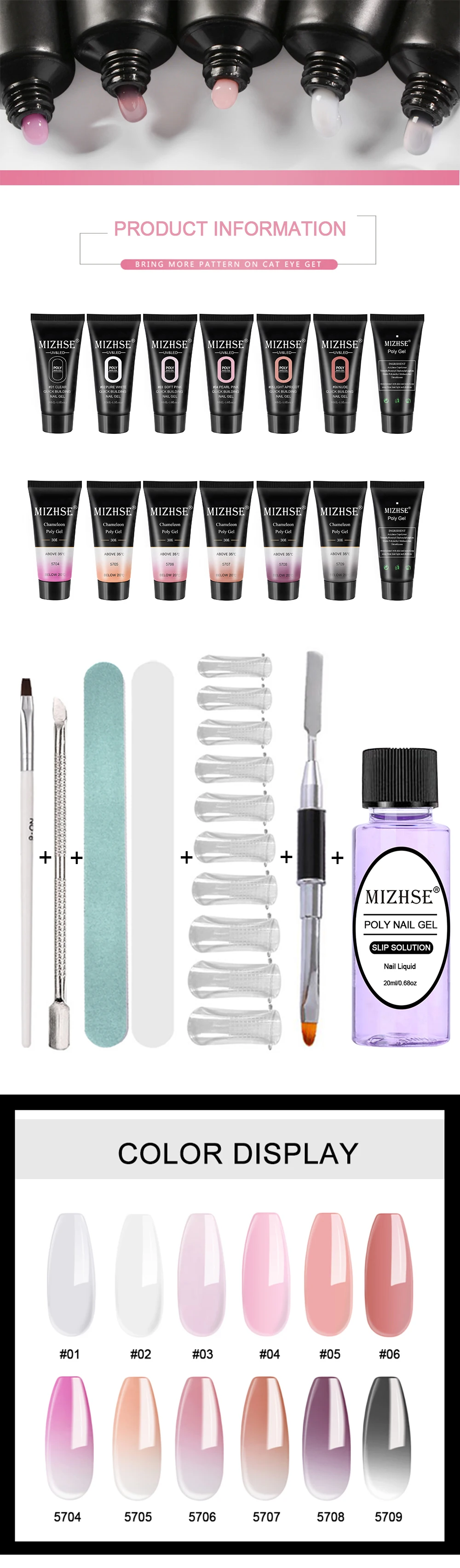 MIZHSE Crystal Jelly Gum Poly Gel Set 30ml Crystal Jelly Builder Nail Finger Extension Hard UV Gel Lacquer Manicure Tips