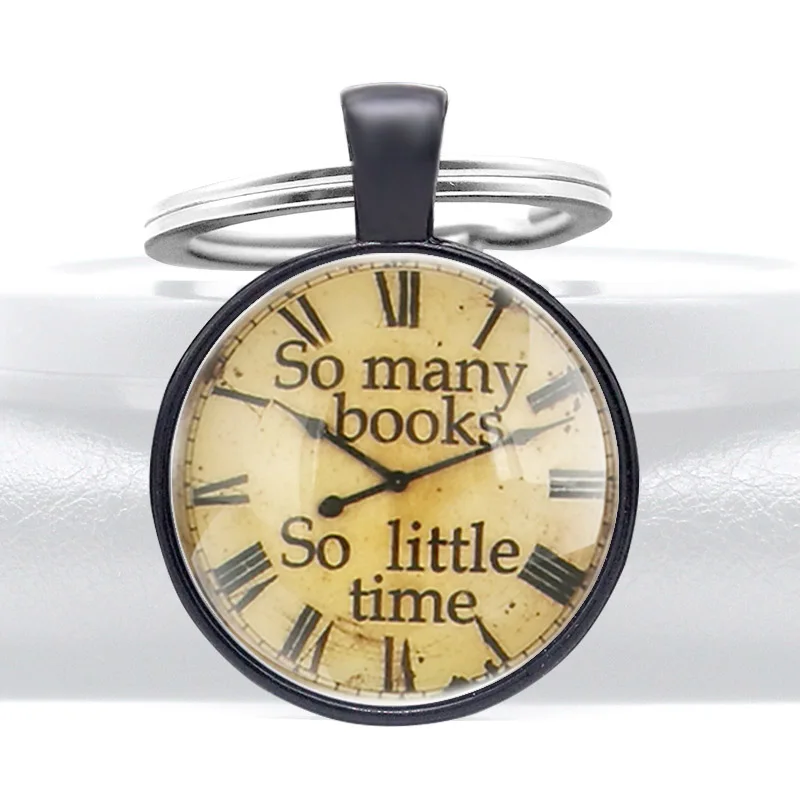 

Retro Clock Symbol so many books so little time Glass Cabochon Key Chain Fashion Accessories Gift