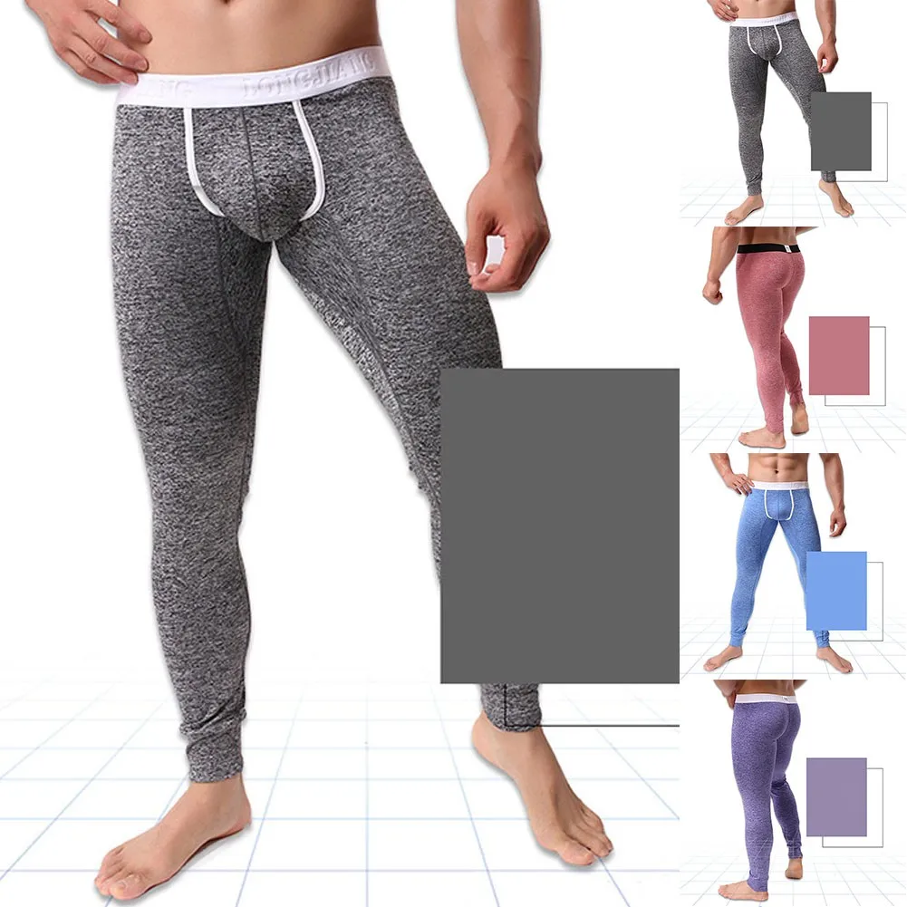 

Oversize Men Sexy Tight Low-Rise Long Johns Convex Separation Leggings Thermal Tight Pants Breathable Casual Pajamas Trousers