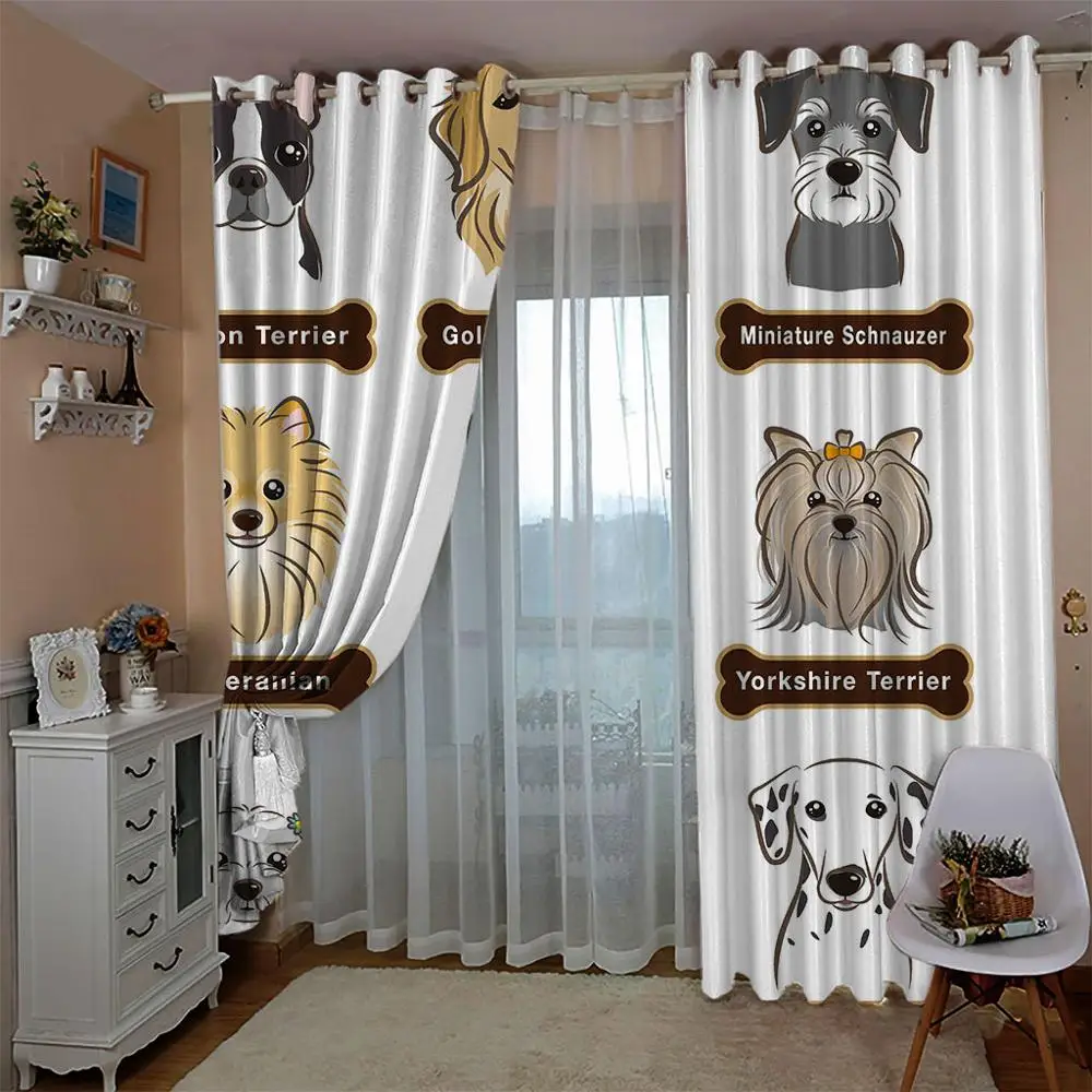 2 панели занавески Собака терьер далматинец Шиба ину 3D печать Blockout ткань шторы s