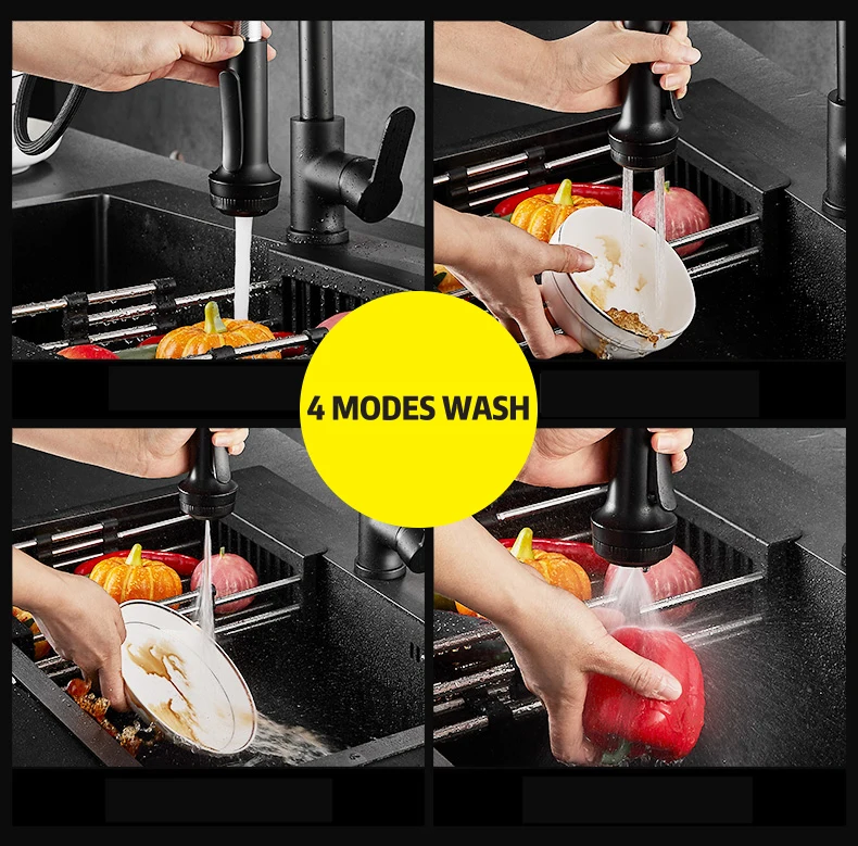 

WJNMONE Black Mixer Tap Brushed Nickel Kitchen Faucet Single Hole Pull Out Spout Kitchen Sink Mixer Rotating Tap Stream Sprayer