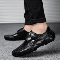 2021 mens leather shoes trend crocodile pattern pea shoes mens leather all match personality one step lazy casual shoes