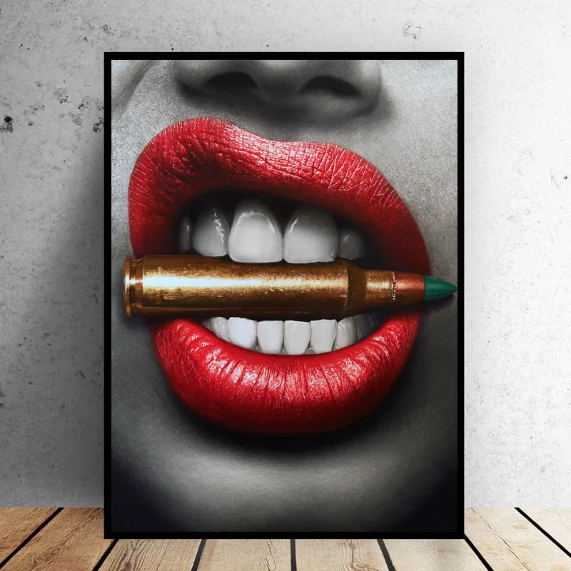 Настенные художественные печатные плакаты сексуальные красные губы кусаются