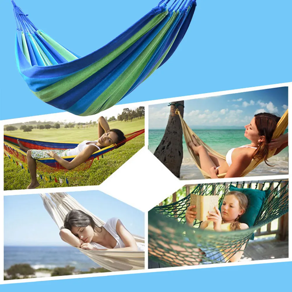 

Hammock Camping Supplies Single Canvas Thickening Hammock Portable Foldable Swing Garden Striped Travel Hanging Swing Lazy Chair