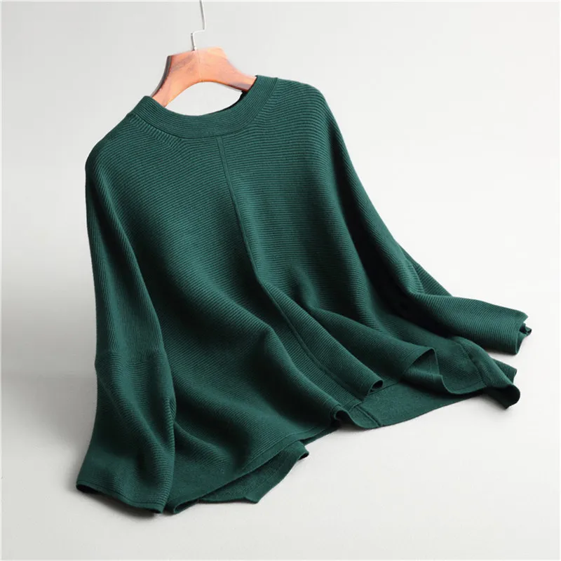 

WSYORE Sweater Pullover Women New Spring Autumn Winter Fashion Solid Color Irregular Loose Round Neck Knit Cloak Female NS1320