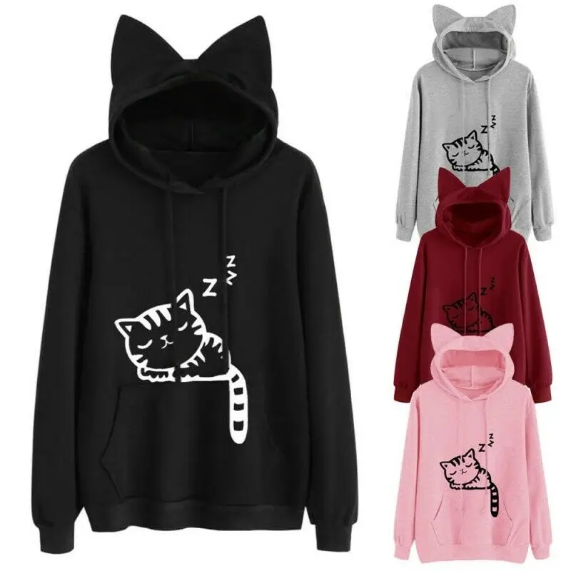

Women's Printed Hoodies Long Sleeve Solid Color Hooded Pullover Casual Sweatshirt Up Blouse Tops Autumn Winter