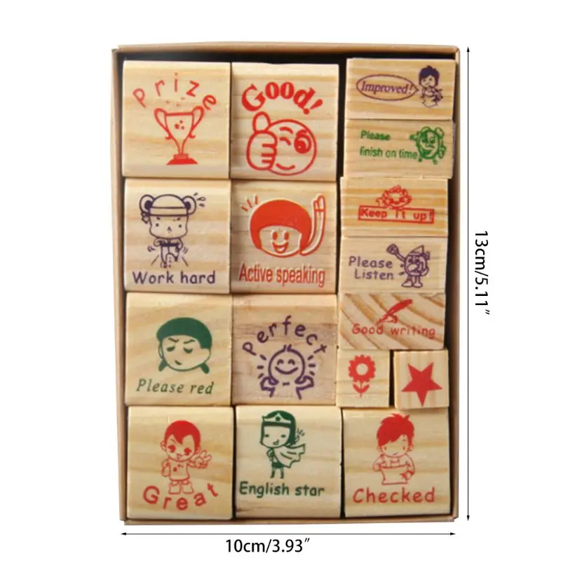 

16 Pcs Teachers Stampers Self Inking Cartoon English Version Praise Reward School Stationery Stamps Home Office Supplies
