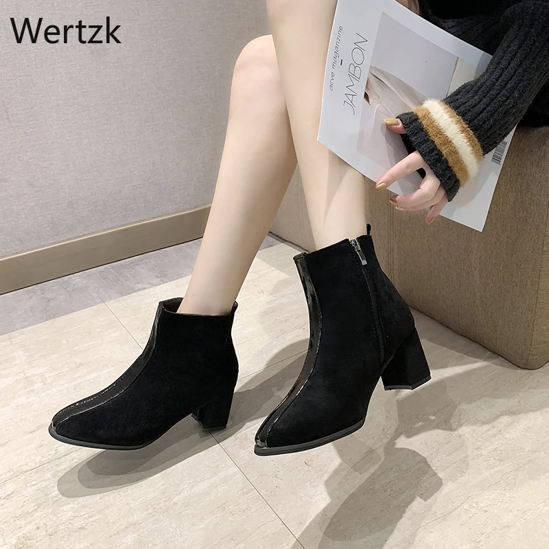 

Women Ankle Boots 2019 fashion suede leather boots high heel ladies shoes ankle boots for women Shoes Dropshipping A803