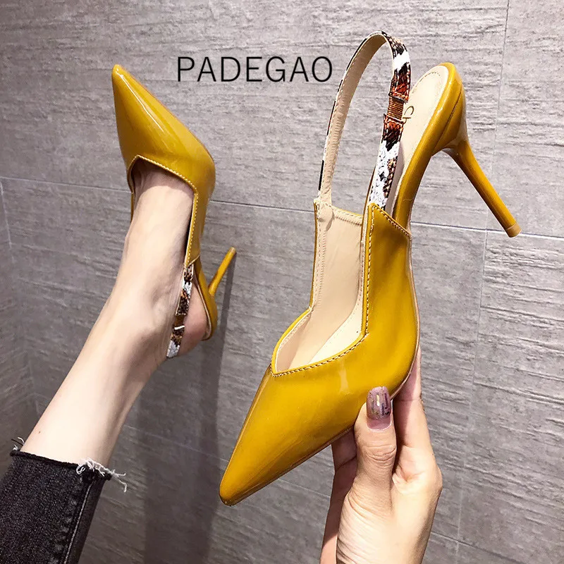 

2020 Women Shoes Yellow Soft High Heel Casual Patent Leather Sexy Elegant Fashion Women Shoes
