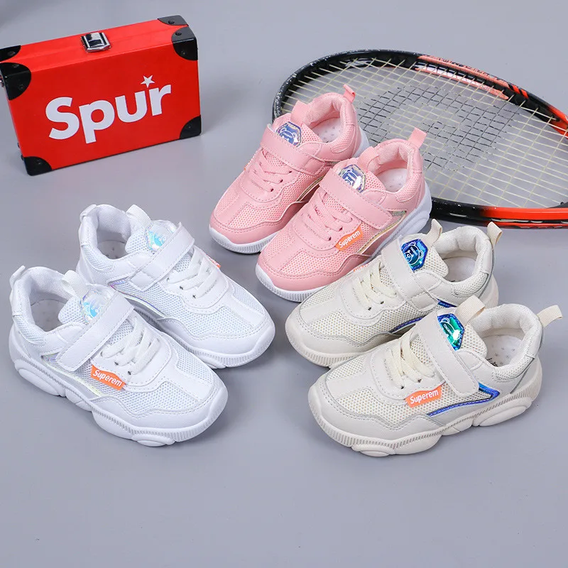 

Xiaying Smile Autumn and winter student little white shoes boy mesh sports shoes girl breathable casual mesh shoes leather 923