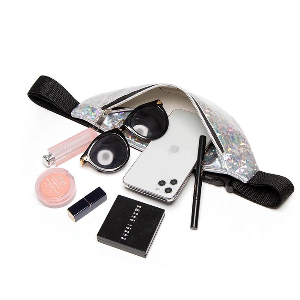 Женская поясная сумка с лазером двусторонняя блестками и русалочкой на бедрах