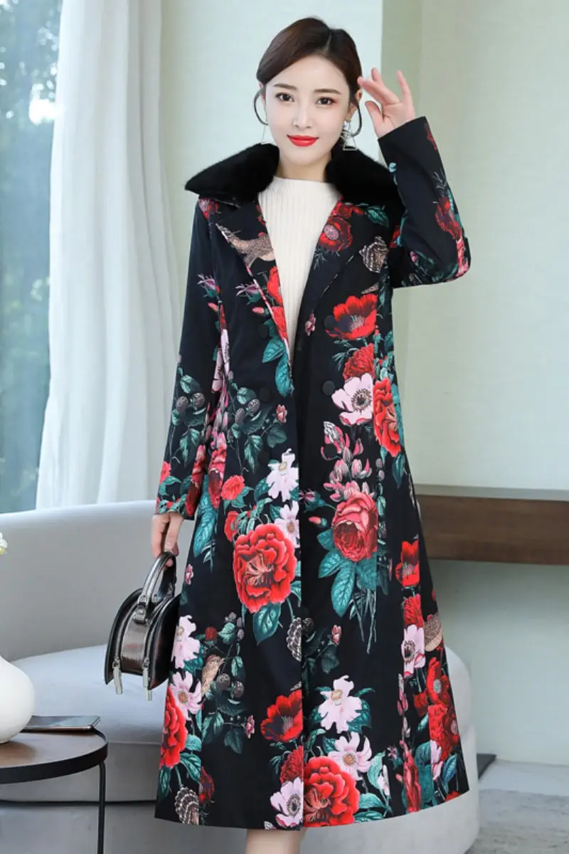 

2020 Winter Clothes For Women Plus Size Loose Retro Printed Cotton-Padded Jacket Fashion Long Thickened Slim Parka Overcoat y301