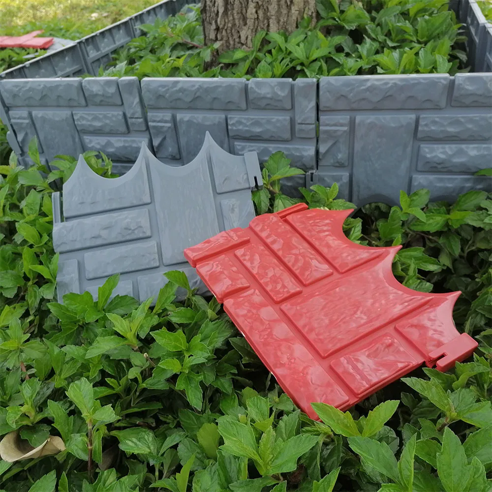 Valla de pl&aacute;stico de PVC para jard&iacute;n o c&eacute;sped, embalaje de piedras de imitaci&oacute;n, 6 piezas, gris y rojo-1