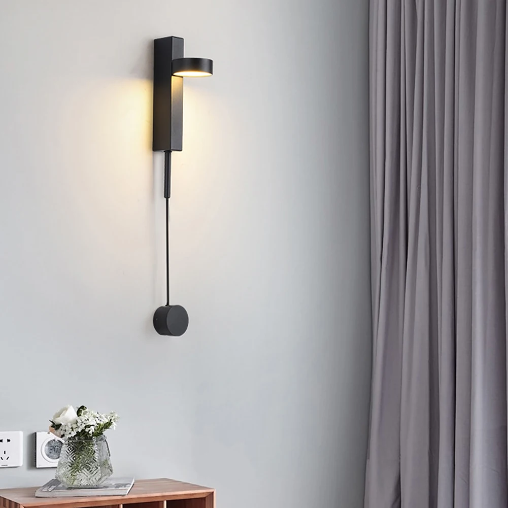

Knob Switch Modern Restaurant Nordic Style Sconces Iron Art Hotel LED Wall Light Rotation Dimming Bedroom Home Decor Living Room