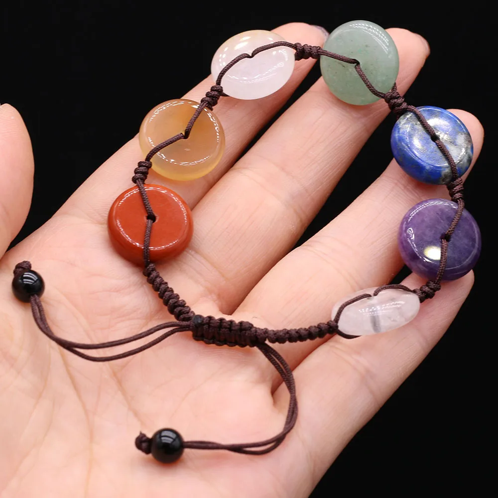 

New Natural 7 Chakra Reiki Heal Round Stone Semi-precious Stones Bracelets for Women Birthday Party Gifts Size 16x16mm