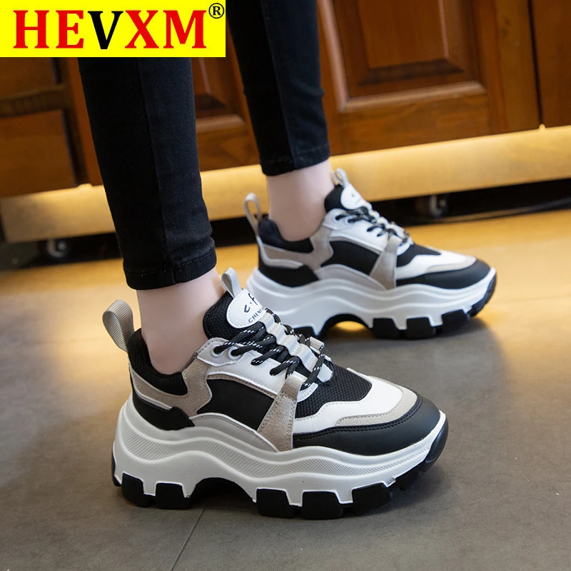 

Women Chunky Sneakers Vulcanize Shoes Korean Fashion New Female Black White Platform Thick Sole Running Casual Shoe Woman 7cm