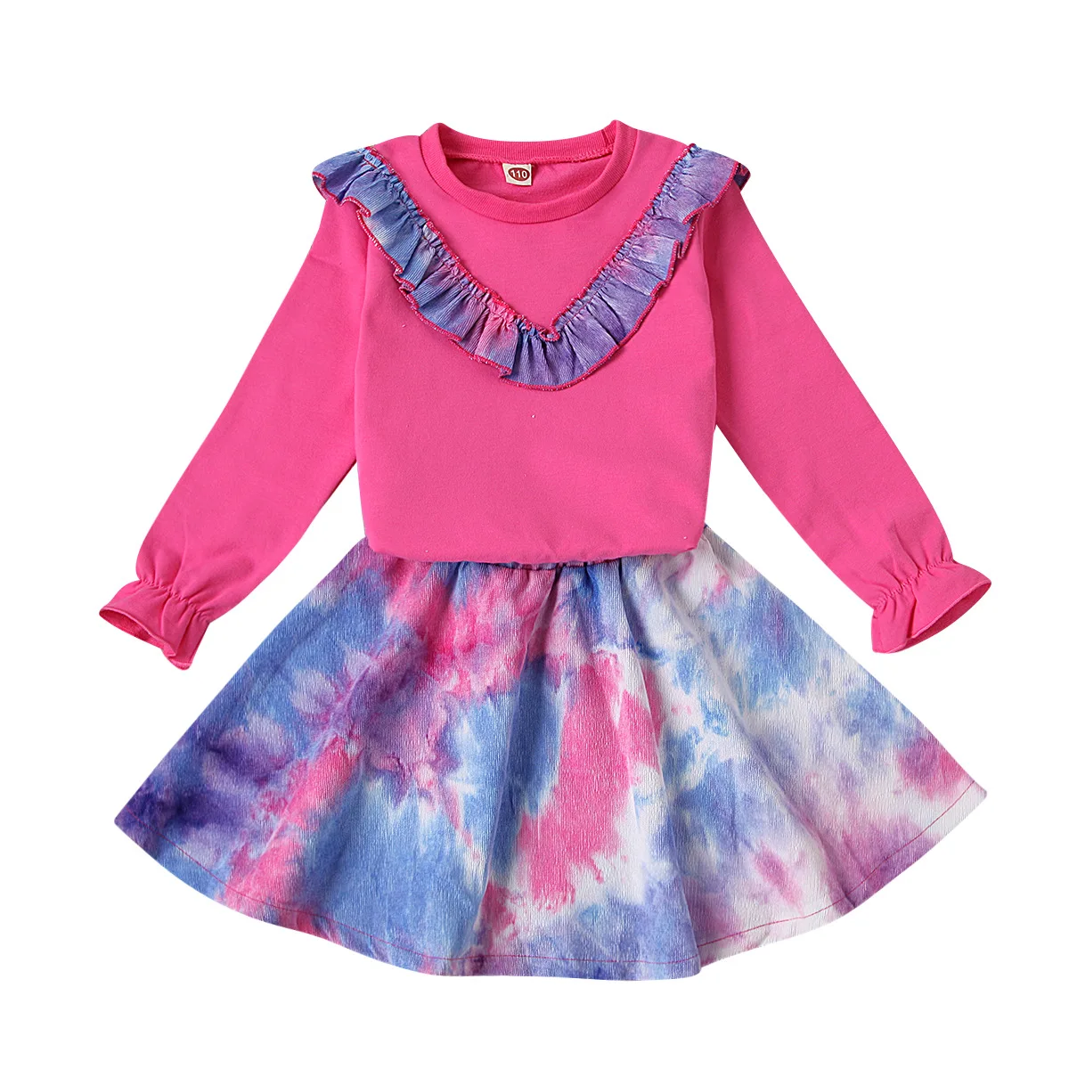 

girls autumn spring full sleeve ruched tops T-shirts tie-dyed skirts toddler children clothes sets kids baby costume 2pcs 1-6Y