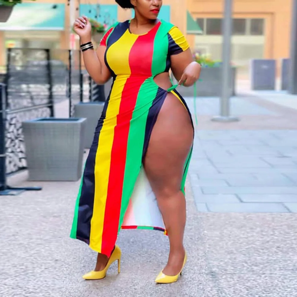 

Длинное женское вечернее платье в полоску, с высоким разрезом и высокой талией, в африканском стиле, 2021