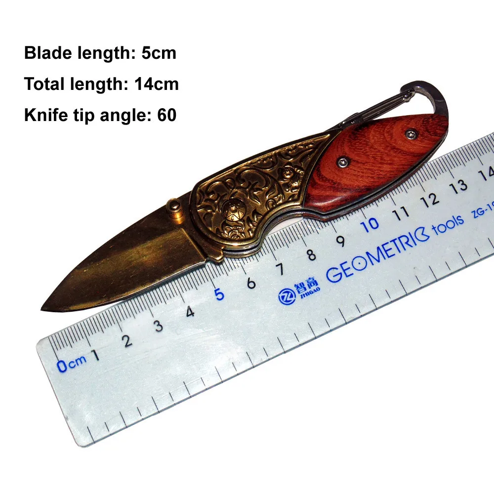 wooden handle folding knife Camping survival and self-defense portable practical Golden blade stainless steel sharp edge | Спорт и