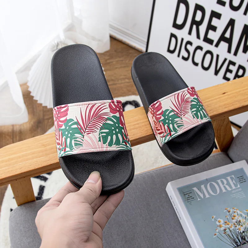 

2022 NEW Fashion Beach Non-slip Flip Flops Palm Tree Print Platform Bathroom Home Woman Sandals Summer Women's Slide Slipper