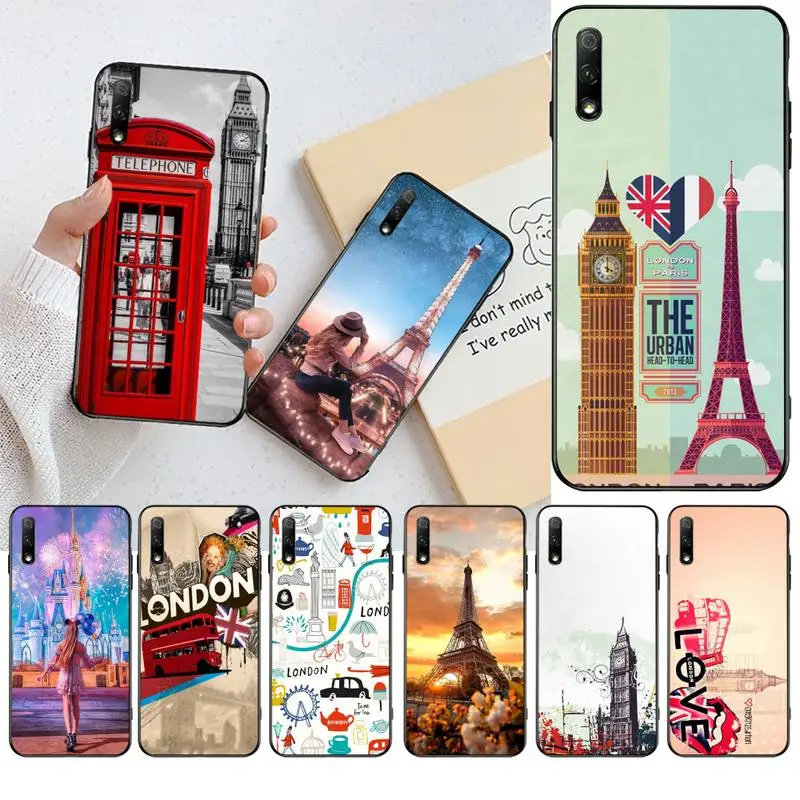 Чехол для телефона City London Paris черный мягкий чехол Huawei Honor 30 20 10 9 8 8x 8c v30 Lite view