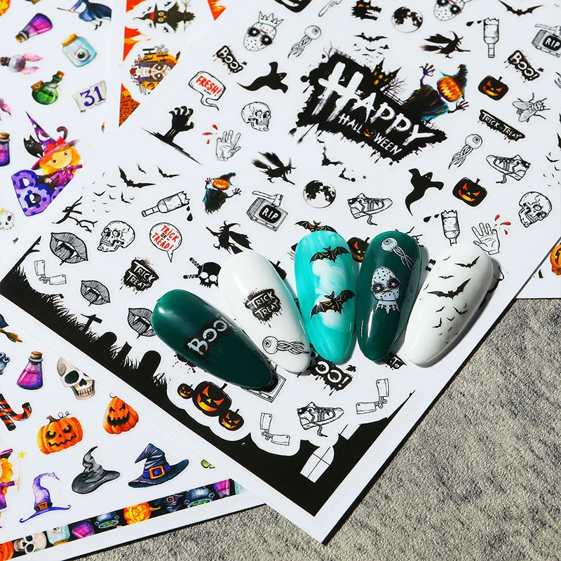 

Наклейки для ногтей, 1 лист, серия "Хэллоуин", наклейка в виде паука, для дизайна ногтей "сделай сам", Наклейки с Кленовым листом, Маникюр украш...