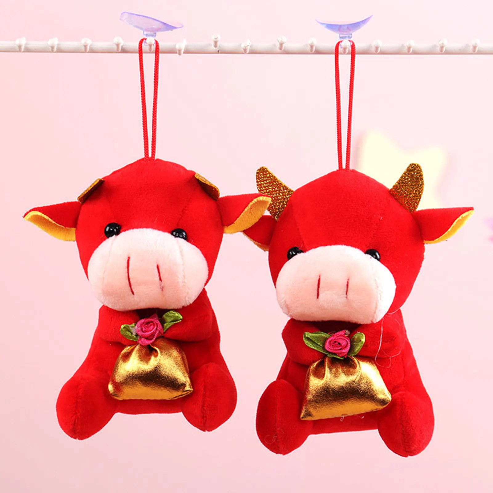 

2021 Chinese New Year Mascot Red Ox Pendant Good Luck Ornament Home Decorations Gift for Friends Childrens