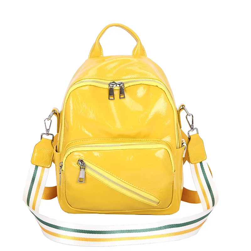 yellow Модный высококачественный блестящий кожаный рюкзак универсальные дорожные Рюкзаки Сумка через плечо для женщин - Цвет: yellow