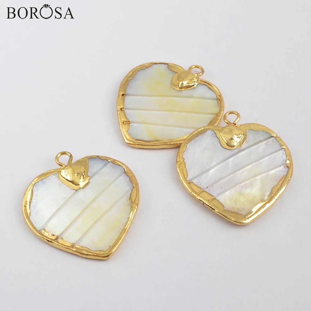 Ювелирные изделия из ракушек BOROSA 10 шт. позолоченные в форме сердца с натуральным