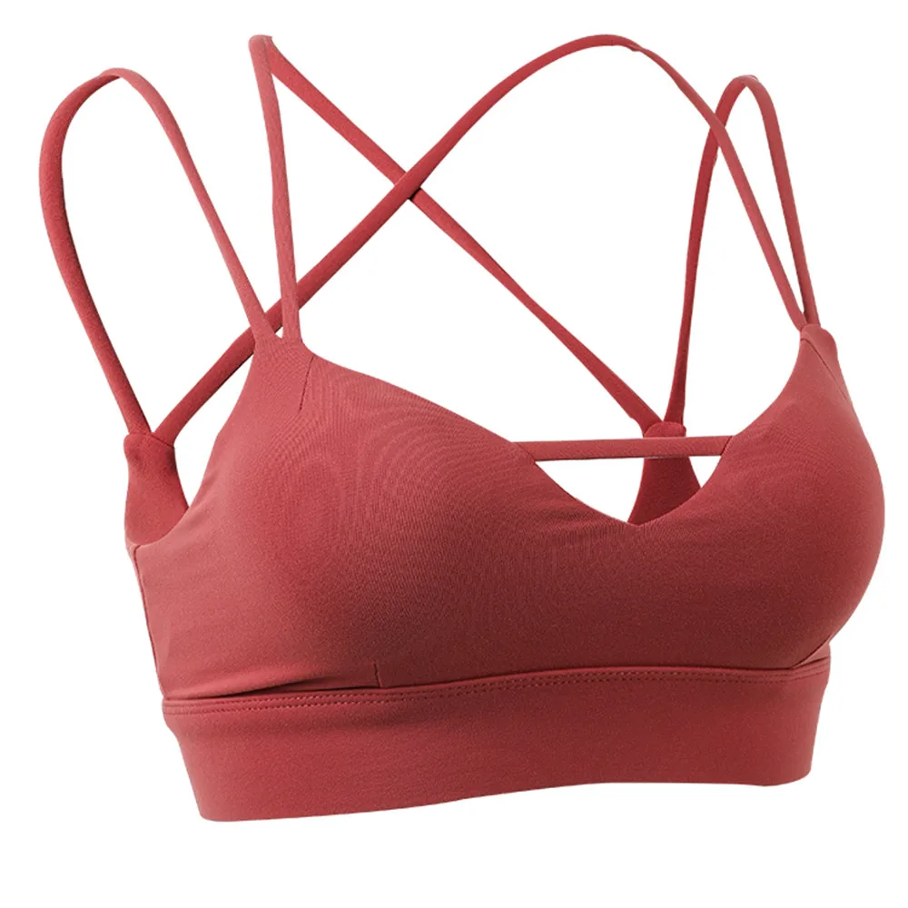 

Sexy Double Shoulder Straps Sports Bra Back Cross Yoga Top Gym Push Up Bra Outdoor Running Shockproof Fitness Dance Training Bra
