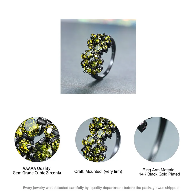 Кольцо женское обручальное оливковое Черное золото кольцо с зеленым камнем