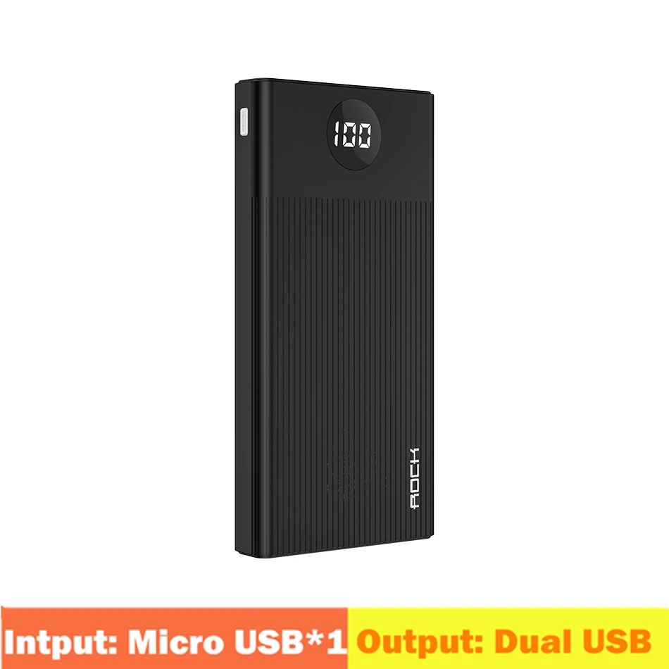 M01 Black ROCK power Bank для xiaomi mi iPhone mi ni Digital Pover Bank 10000 мАч тонкий внешний аккумулятор Внешняя батарея повербанк Быстрая зарядка - Цвет: M01 Black